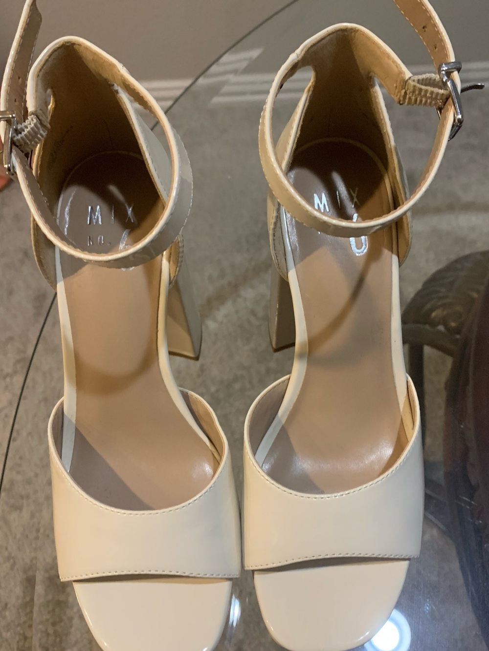 Women's Beige Ankle-Strap Block Heel Sandals